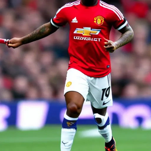 Prompt: raheem sterling in manchester united kit, holding a knife