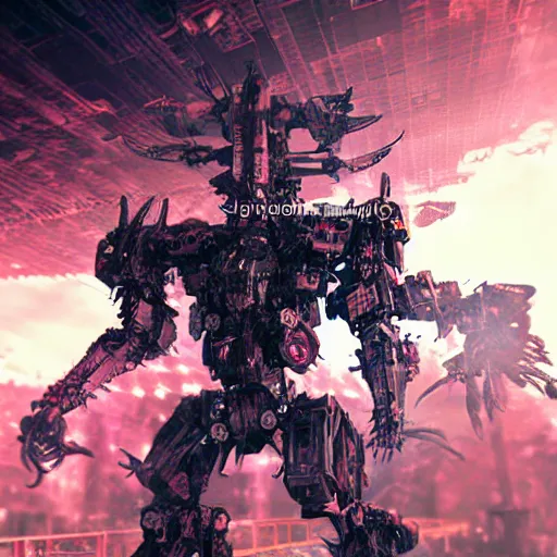 Prompt: demon mecha satanic hyperviolent siconolfi inward unreal engine 5 volumetric lighting beautiful photography psychedelic horror art destruction of city fire death satanic hyperviolent hypergore hyperdetailed gruesome photo - realistic by yoji shinkawa apophasis victo ngai godmachine vektro 3 d blender model incredible coherence coherent