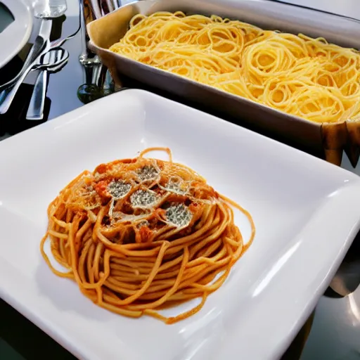 Image similar to michelin star restaurant spaghetti and mothballs