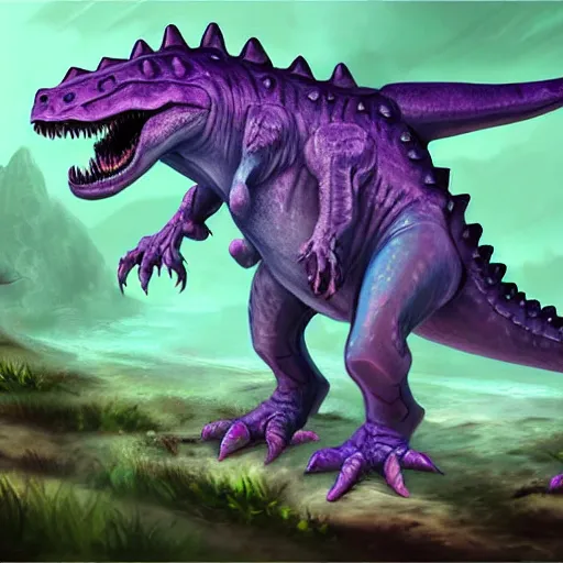 Image similar to violet crocodile dinosaur hybrid, fantasy game art, fantasy rpg, league of legends