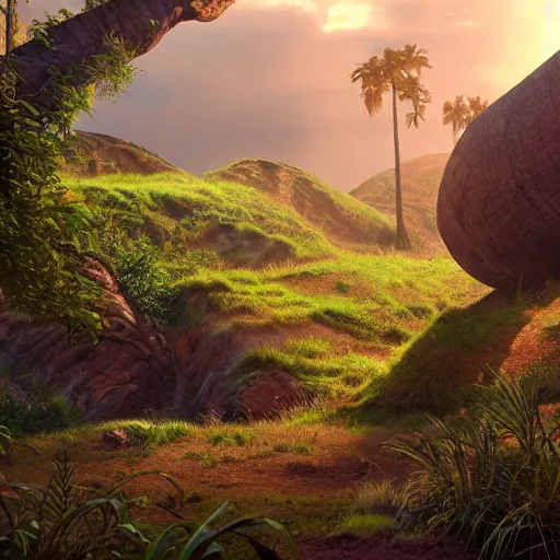 Image similar to photorealistic cinematic land before time scene. hyperdetailed photorealism, 1 0 8 megapixels, amazing depth, high resolution, 3 d shading, 3 d finalrender, 3 d cinematic lighting, glowing rich colors, powerful imagery, artstation concept art.