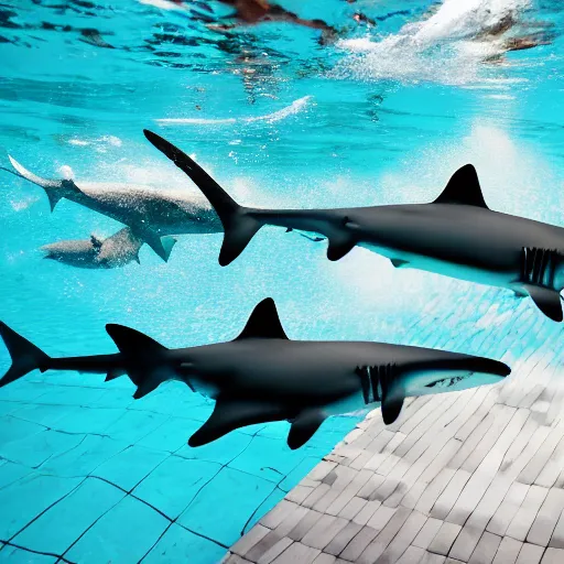 Image similar to sharks and people in a swimming pool