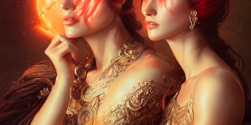 Image similar to portrait of a seductive and powerful aphrodite, detailed intricate illustration, detailed illustration, hd, 4 k, digital art, overdetailed art, by greg rutkowski, by loish, complementing colors, trending on artstation, deviantart