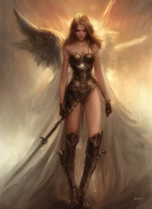 Image similar to concept art, angel knight girl. by artstation trending, by joseph mallord william turner, luis royo, konstantin razumov, cinematic lighting, highly detailed