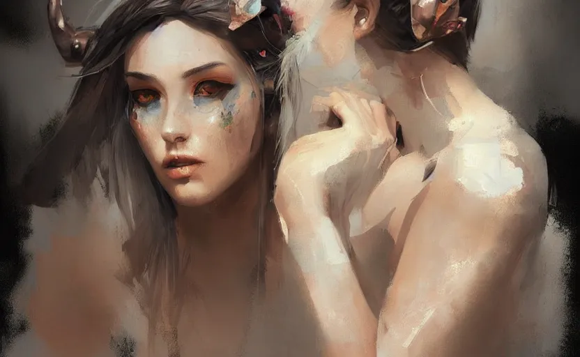 Image similar to a painting of swervy trending on artstation in the style of greg rutkowski, beautiful, sensual, natural, woman, cat ears