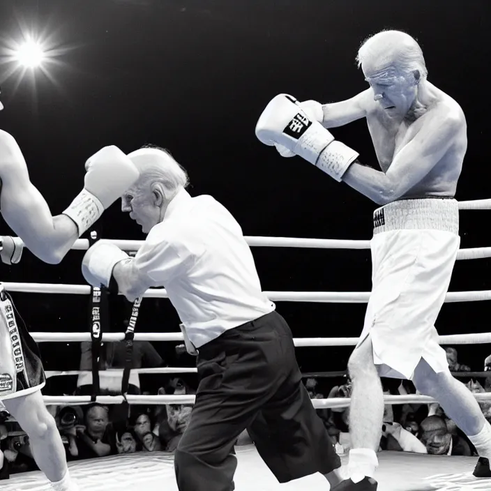 Image similar to boxing match of joe biden and donald trump, b & w detailed sharp photo