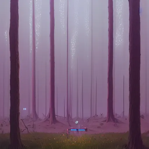 Prompt: breath of the wild, simon stalenhag, forest