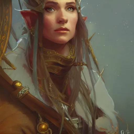 Prompt: a stunningly detailed portrait of a female elf as a pirate captain, intricate, elegant, highly detailed, digital painting, artstation, concept art, sharp focus, illustration, art by greg rutkowski and alphonse mucha