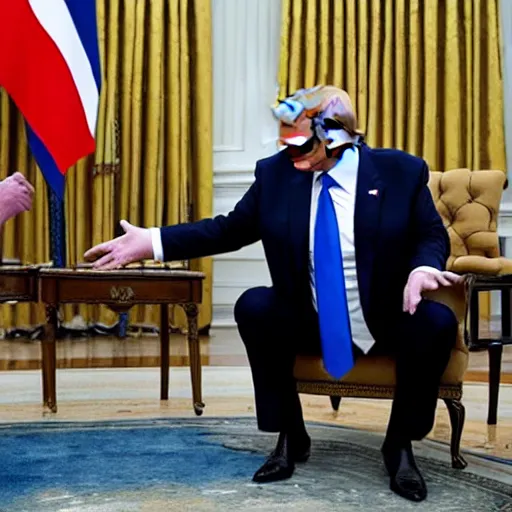 Prompt: Donald trump kissing Vladimir putin’s shoe