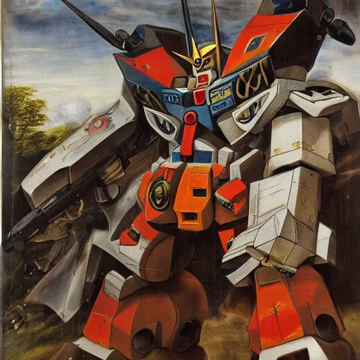 Prompt: peter paul rubens as consequences of wars with mecha gundam invited, random content position, delete duplicate content, photorealistic details content, incrinate, masterpiece, ultra detailed face structures