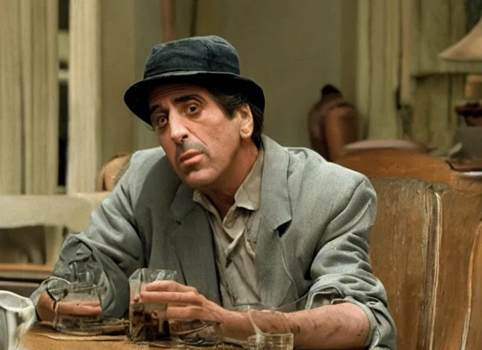 Image similar to film still of !!!!Al Pacino!!! as Everett in Oh Brother Where Art Thou 2000, 4k