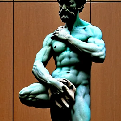 Image similar to michelangelo statue doing the dishes