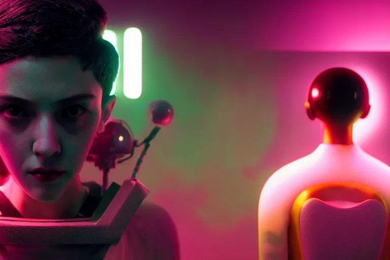 Image similar to vfx film, love death and robots, flat color profile low - key lighting award winning photography arri alexa cinematography, hyper real photorealistic cinematic, atmospheric cool colorgrade