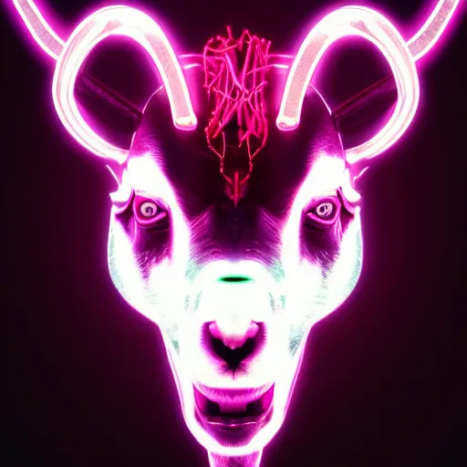 Image similar to synthwave demonic goat face with neon horns, detailed face, sharp focus, synthwave art, aesthetic, octane render, raw, cinematic, white background