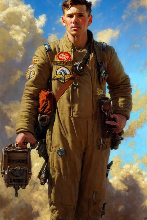 Prompt: full body portrait of a bomber pilot, highly detailed painting by gaston bussiere, craig mullins, j. c. leyendecker 8 k