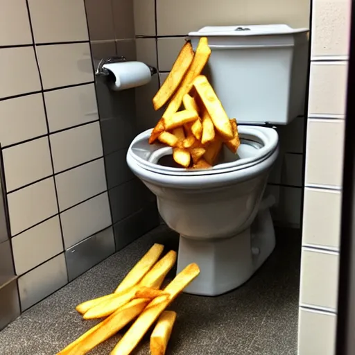 Prompt: a toilet full of fries