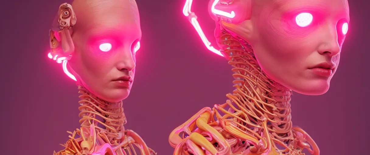 Prompt: hyperrealist highly detailed neo-baroque pink exoskeleton goddess concept art pascal blanche key sage dramatic yellow lighting 8k wide angle shallow depth of field
