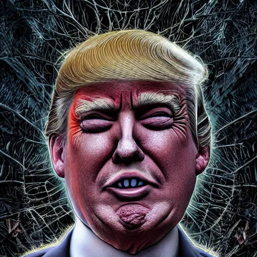 Image similar to trump scariest horror nightmare by junji ito, digital art, deepdream cosmic, 3 d high definition, trending on artstation, photorealistic, high resolution, 8 k, octane, hyper detailed, trending on deviantart insane details, intricate, elite, ornate, elegant trend, highly detailed and intricate, sharp focus, photography, unreal engine