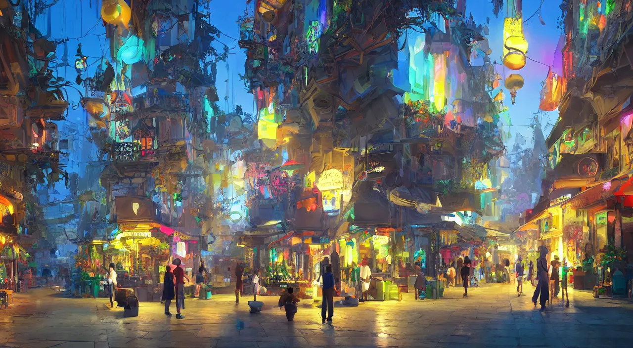 Image similar to bazaar zouk oriantal multicolorful sky shine place mosquet painting stylized digital video game icon global illumination ray tracing 8 k hd resolution, by ilya kuvshinov and cushart krentz and gilleard james