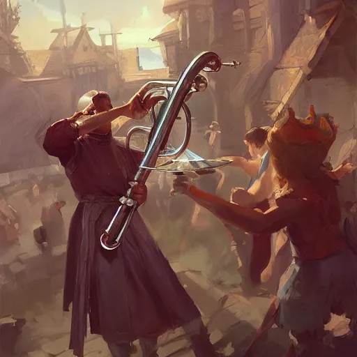 Prompt: an inllustration of a medieval blowing horn by stanley artgerm lau, wlop, rossdraws, james jean, andrei riabovitchev, marc simonetti, and sakimichan, trending on artstation