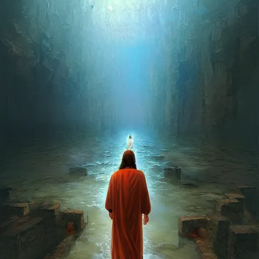 Image similar to Jesus Christ walking on water by Marc Simonetti