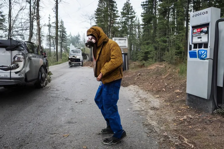 Image similar to a man named jorge robbing a gas station in a the forest