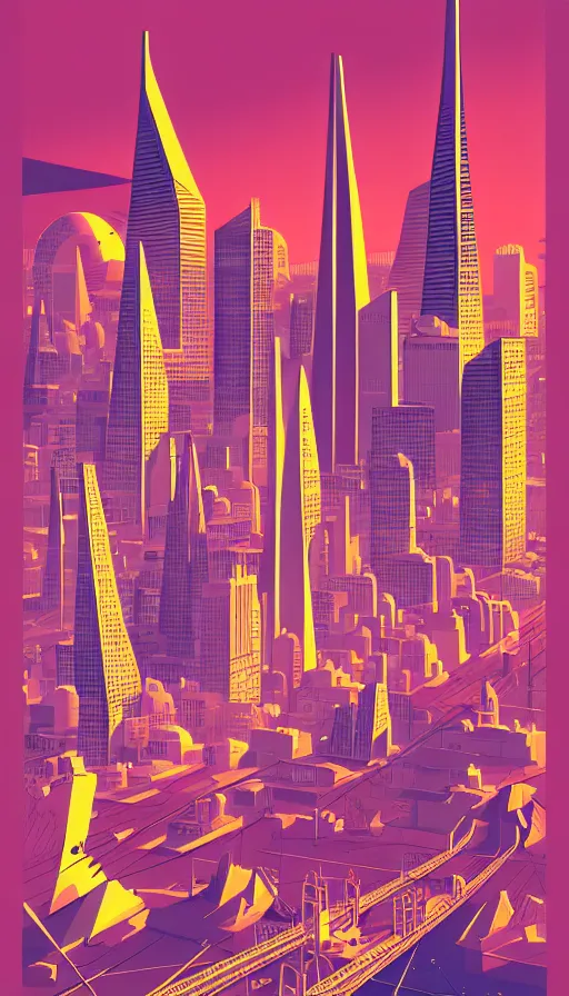 Image similar to retro futuristic illustration of san francisco in the year 2 1 0 0, intricate digital illustration, trending on artstation