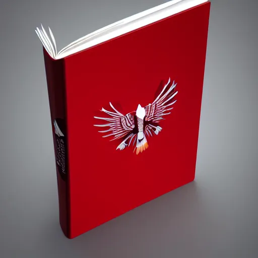 Image similar to low poly, vector, white eagle icon, in a book, red background, cgsociety, artstation, octane render