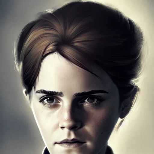 Image similar to Elderly Emma Watson, portrait by Cedric Peyravernay, highly detailed, excellent composition, cinematic concept art, dramatic lighting, trending on ArtStation