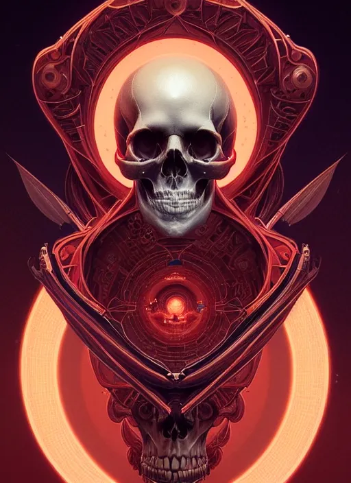 Image similar to symmetry!! portrait of skull, sci - fi, intricate, elegant, highly detailed, digital painting, artstation, concept art, smooth, sharp focus, illustration, art by artgerm and greg rutkowski and alphonse mucha, 8 k