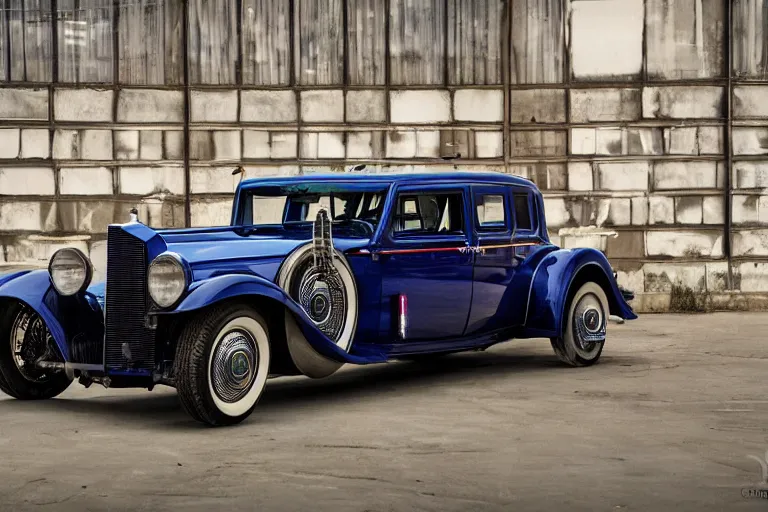 Image similar to full color photo of cyberpunk version of a 1 9 3 0 cadillac v 1 6