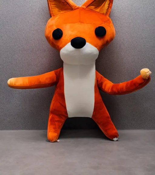 Image similar to a giant fox plush with googly eyes, studio photo, dramatic lighting