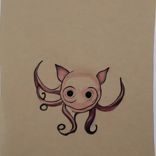 Image similar to a pig - octopus, calligraphy, ink on japanese rice paper