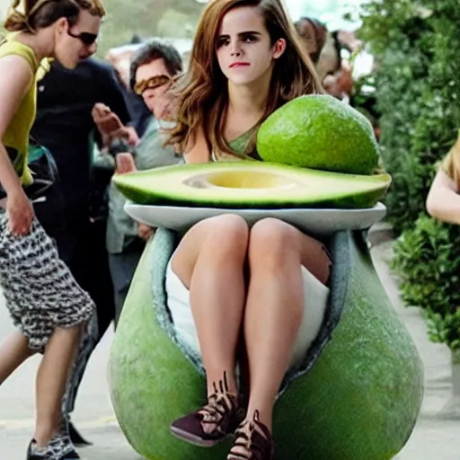 Image similar to emma watson as an avocado chair