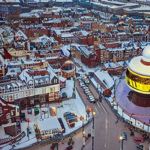 Image similar to snowglobe of a tiny town brighton uk, tilt - shift lomo photo