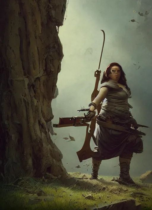 Prompt: hyper realistic photo of baroque chubby beautiful hunter girl, full body, rule of thirds, cinematic, greg rutkowski, brom, james gurney, mignola, craig mullins