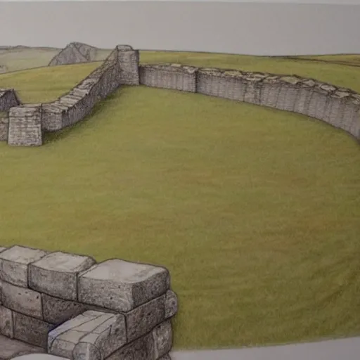 Prompt: pencil illustration of hadrian's wall
