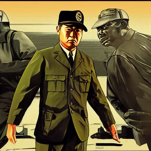 Prompt: isoroku yamamoto in gta v, cover art by stephen bliss, boxart, loadscreen