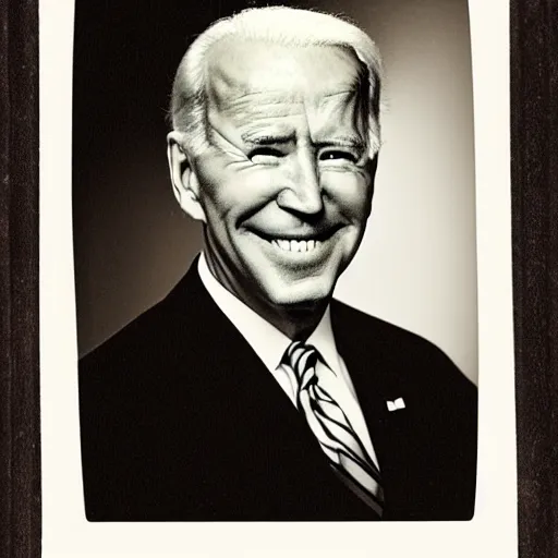 Image similar to joebiden!!! humanoid. daguerreotype portrait photograph. inspired by gerard grom and ansel adams. beautiful. cute. happy. highly detailed. old timey.