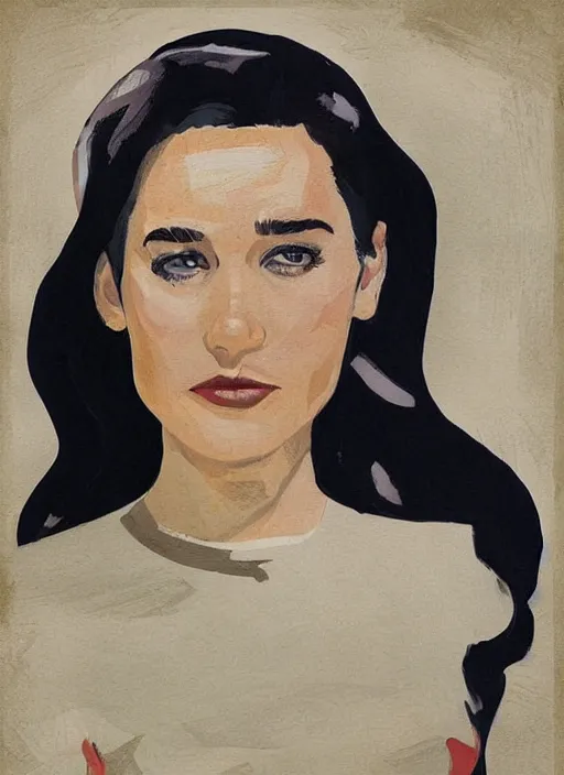 Image similar to detailed artwork by phil noto ; stylized painting of young jennifer connelly from the rocketeer ; brush texture ; asymmetric composition ; paint texture ; trending on artstation ; gallery painting by phil noto in the comic book style of phil noto