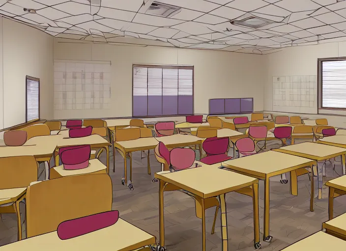 Typical anime classroom, empty, digital art
