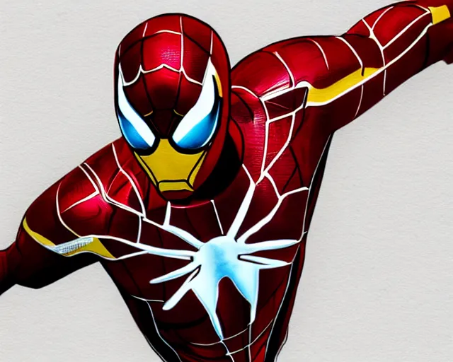 Prompt: photorealistic sketch of the mcu iron spider