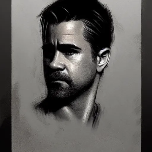 Image similar to “Portrait of Colin Farrell by Greg Rutkowski, young, attractive, highly detailed portrait, scifi, digital painting, artstation, concept art, smooth, sharp foccus ilustration, Artstation HQ”