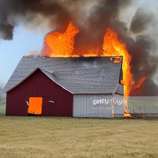 Image similar to a small barn engulfed in flames