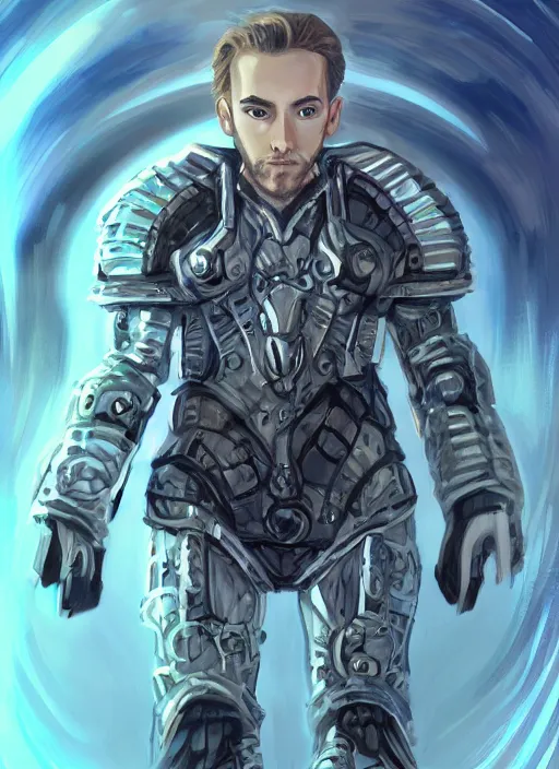 Image similar to of a hyper _ realistic _ proportional _ stylization _ portrait _ of _ a _ techpunkk _ war _ cleric _ in _ a _ futuristic _ pearl _ armor _ full _ of _ astral _ runes _ the _ backgro.