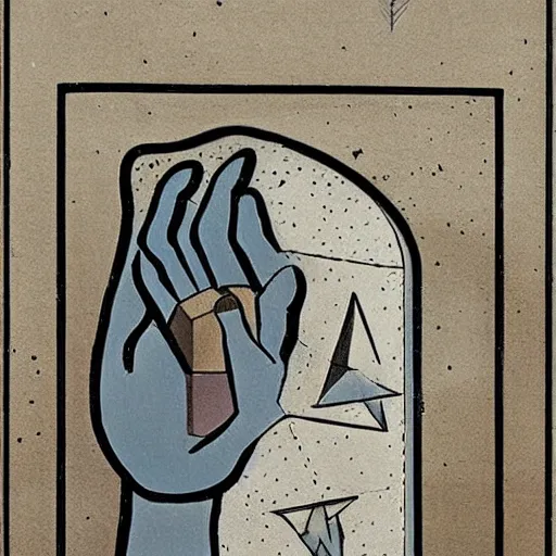 Image similar to A drawing. A rip in spacetime. Did this device in her hand open a portal to another dimension or reality?! damascening inlay by Francis Picabia, by Art Spiegelman natural, muted