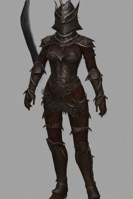 Image similar to female adventurer in tight full - body leather armor of dwemer design with white porcelain crow mask, trending in artstation, establishing shot