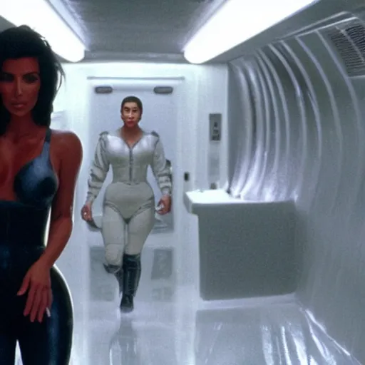 Prompt: film still of Kim Kardashian in the movie Alien.