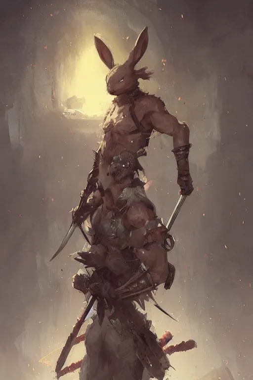 Image similar to adorable bunny ronin warrior detailed fantasy concept of by Greg Rutkowski