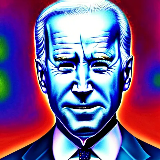 Prompt: An extremely psychedelic portrait of Joe Biden, surreal, LSD, face, detailed, intricate, elegant, lithe, highly detailed, digital painting, artstation, concept art, smooth, sharp focus, illustration